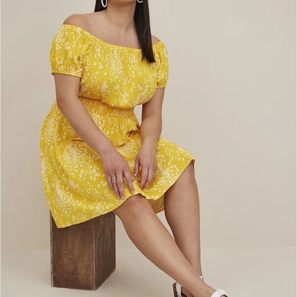 Torrid Mini Lenny Smocked Off the Shoulder Dress - Picture 1 of 9